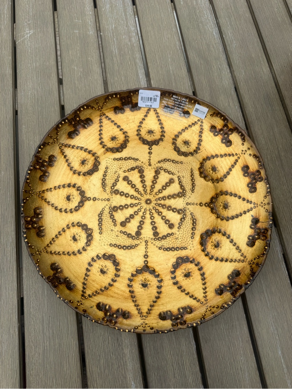 JCPenney Home Collection Hand Painted Gold Glass Serving Platter 15”